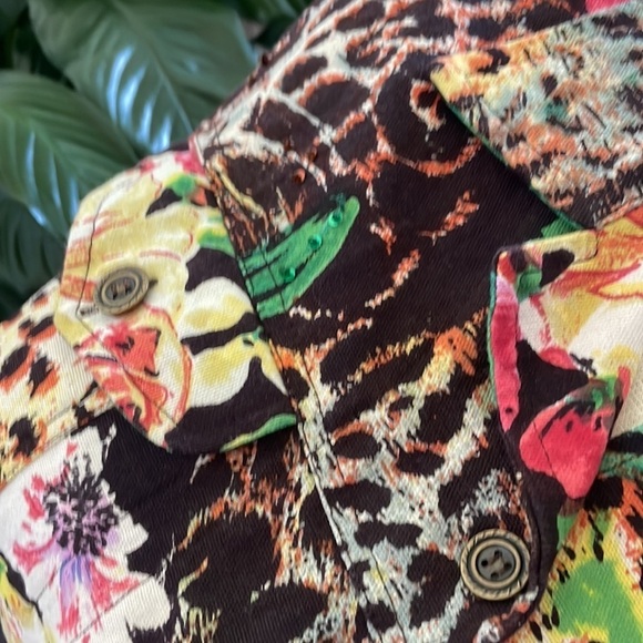 Candy Couture Cotton button embellished Jacket Light Animal Print Floral Size XL - Picture 5 of 8